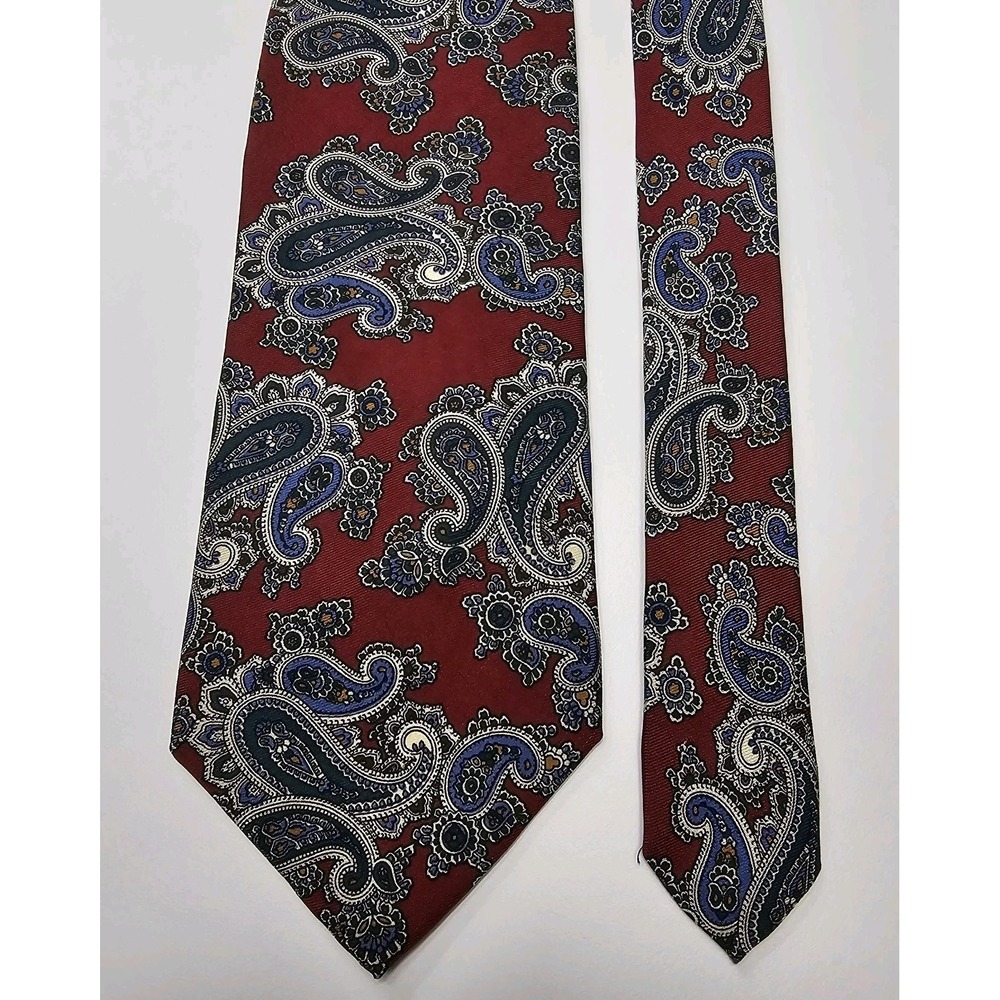 Vintage KENNETH GORDON Tie All Silk Hand Made USA Burgundy Blue‎ Green Paisley